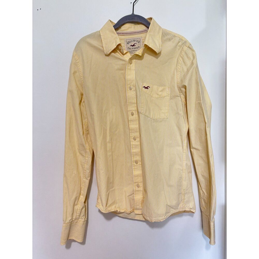 Hollister Butter Yellow Stripe Button Up Shirt Women‎ M Cotton Casual Preppy Top